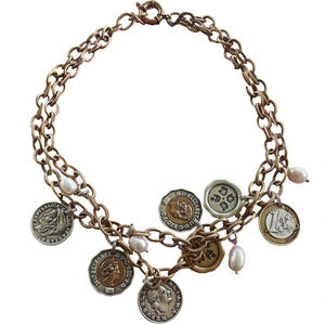 Patricia Nash Gold Double Charm World Coin Necklace